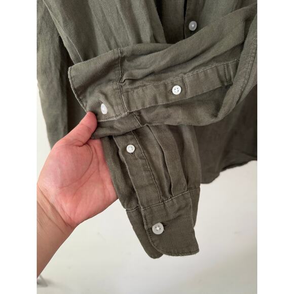 Everlane Green 100% European Flax Linen Shirt Long Sleeve Button Down Collared-M - Picture 6 of 6